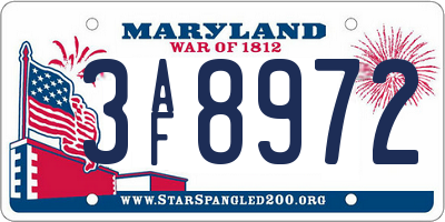 MD license plate 3AF8972