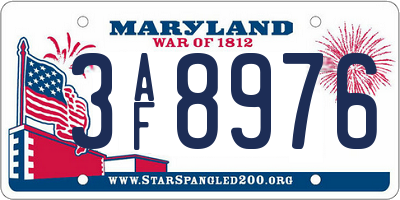 MD license plate 3AF8976