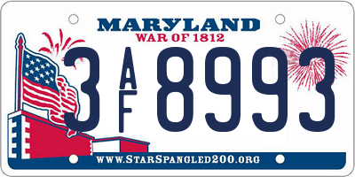 MD license plate 3AF8993