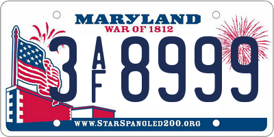 MD license plate 3AF8999