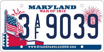 MD license plate 3AF9039