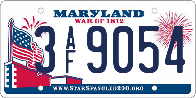 MD license plate 3AF9054