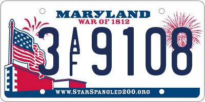 MD license plate 3AF9108