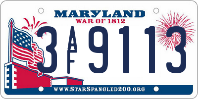 MD license plate 3AF9113