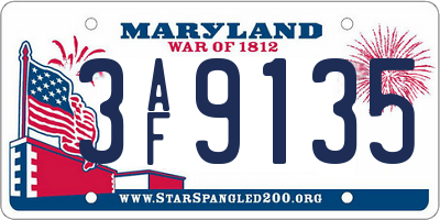 MD license plate 3AF9135