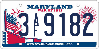 MD license plate 3AF9182