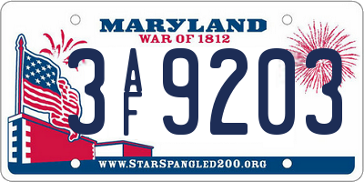 MD license plate 3AF9203