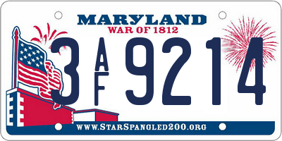 MD license plate 3AF9214