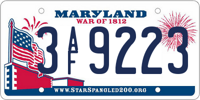 MD license plate 3AF9223