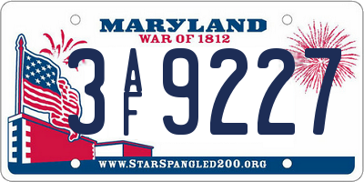 MD license plate 3AF9227