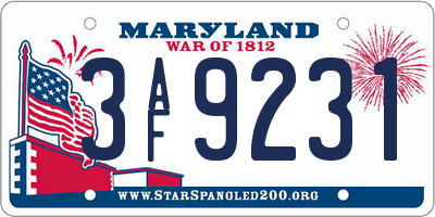 MD license plate 3AF9231