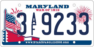 MD license plate 3AF9233