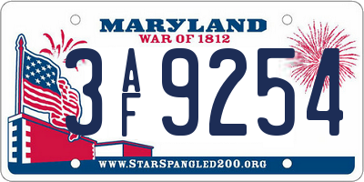 MD license plate 3AF9254