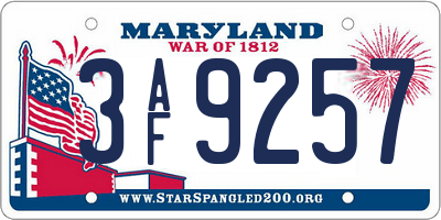 MD license plate 3AF9257