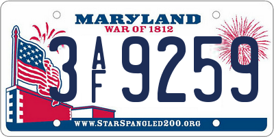 MD license plate 3AF9259