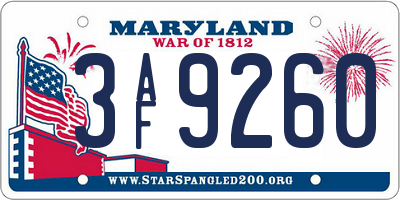 MD license plate 3AF9260