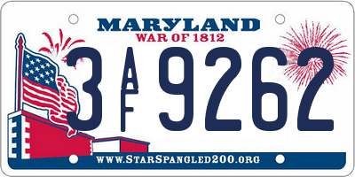 MD license plate 3AF9262
