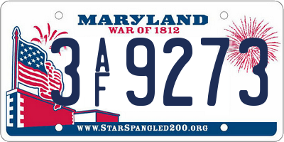 MD license plate 3AF9273