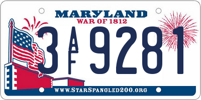 MD license plate 3AF9281