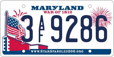MD license plate 3AF9286
