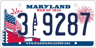 MD license plate 3AF9287