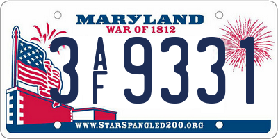MD license plate 3AF9331