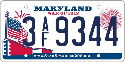 MD license plate 3AF9344