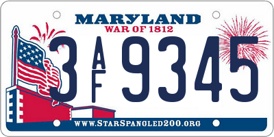 MD license plate 3AF9345