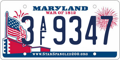 MD license plate 3AF9347