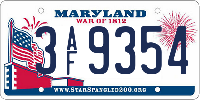 MD license plate 3AF9354