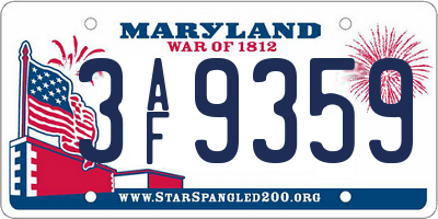MD license plate 3AF9359