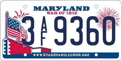 MD license plate 3AF9360