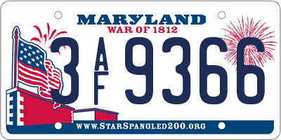 MD license plate 3AF9366