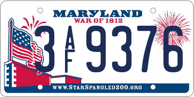 MD license plate 3AF9376