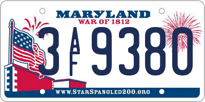 MD license plate 3AF9380