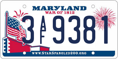 MD license plate 3AF9381