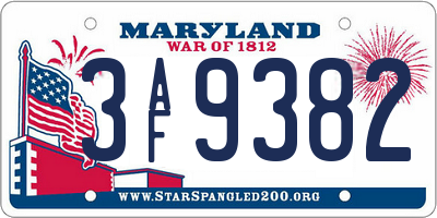 MD license plate 3AF9382