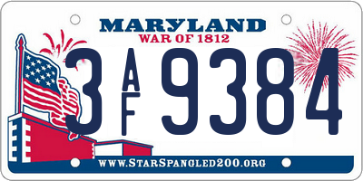 MD license plate 3AF9384