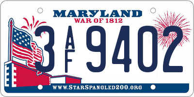 MD license plate 3AF9402