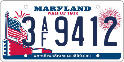 MD license plate 3AF9412