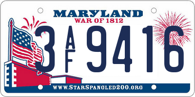 MD license plate 3AF9416