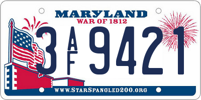 MD license plate 3AF9421