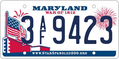 MD license plate 3AF9423