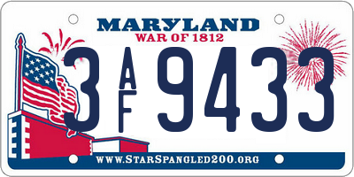 MD license plate 3AF9433