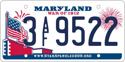MD license plate 3AF9522