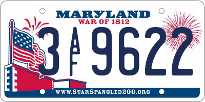 MD license plate 3AF9622