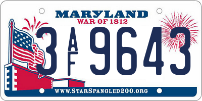 MD license plate 3AF9643