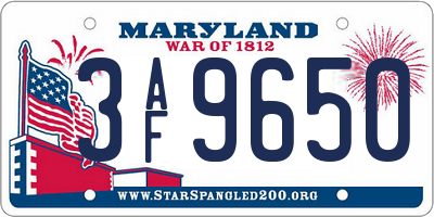 MD license plate 3AF9650