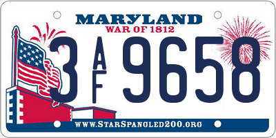 MD license plate 3AF9658