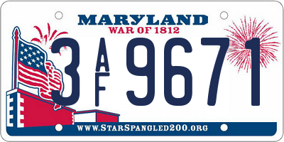 MD license plate 3AF9671